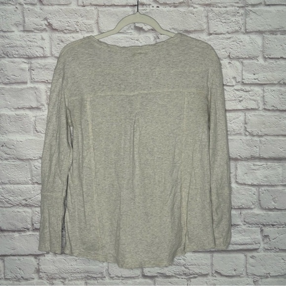 We The Free Free Peoole Heathered Cream Long Sleeve Lace Up Neckline Top - Picture 4 of 11